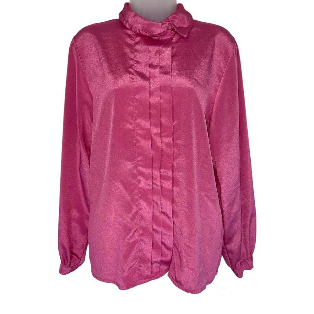 Vintage BEL CANTO Pink Ruffle Long Sleeve Button Up Blouse 12